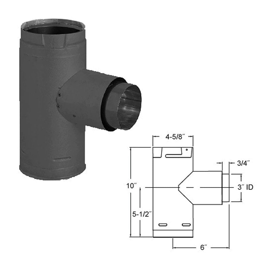Duravent 3" PelletVent Pro Black Increaser Adapter Tee 3PVP-TADX4B1
