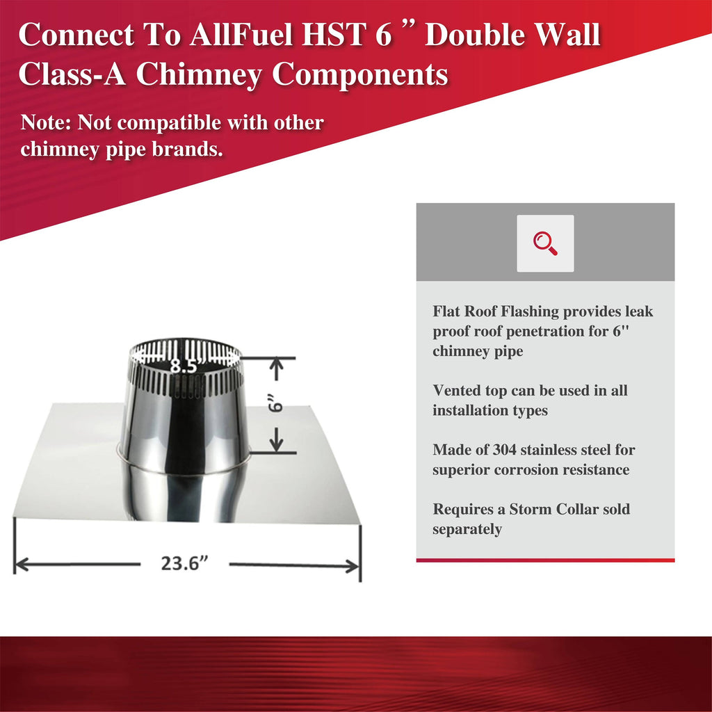 AllFuelHST Flat Roof Flashing for 6" Inner Diameter Chimney Pipe