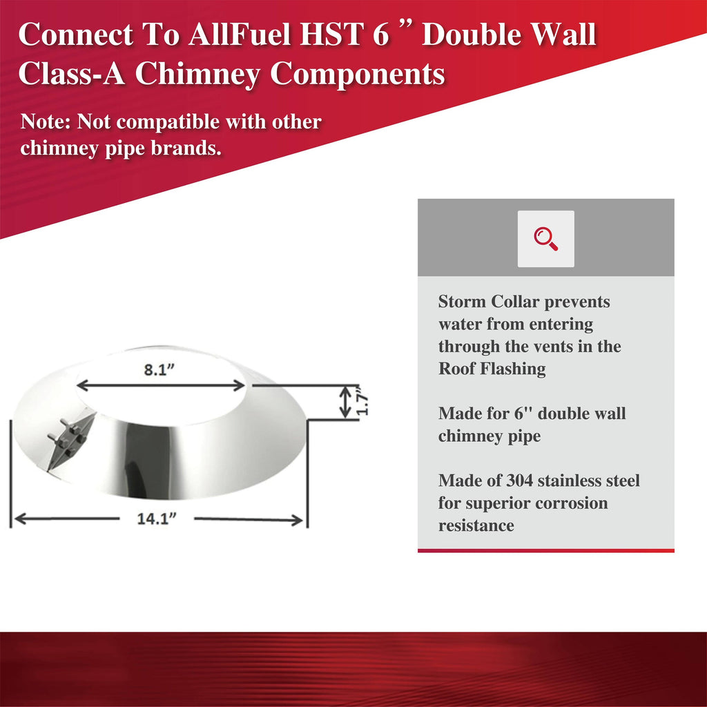 AllFuelHST Storm Collar for 6" Inner/  8" HOLE SIZE Outside Diameter Chimney Piping