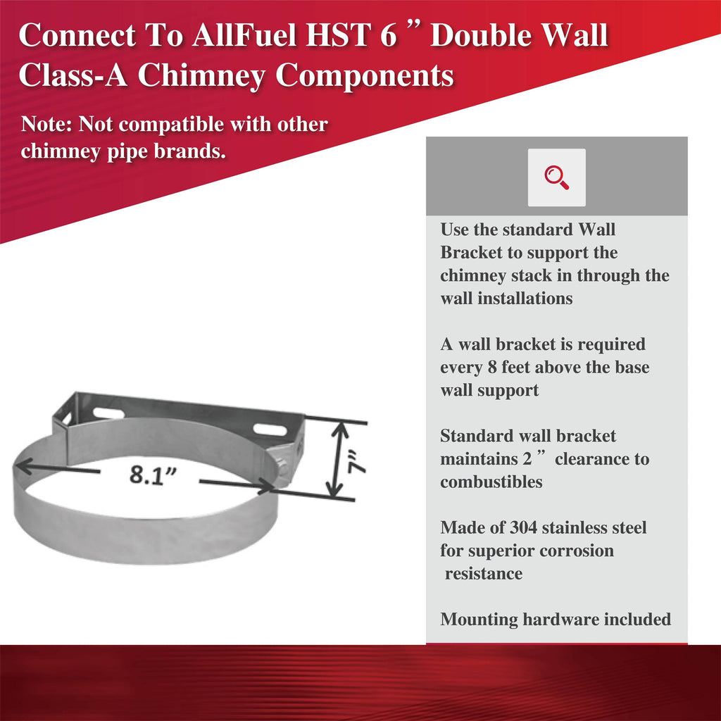 AllFuelHST Wall Bracket for 6" Inner Diameter Chimney Pipe