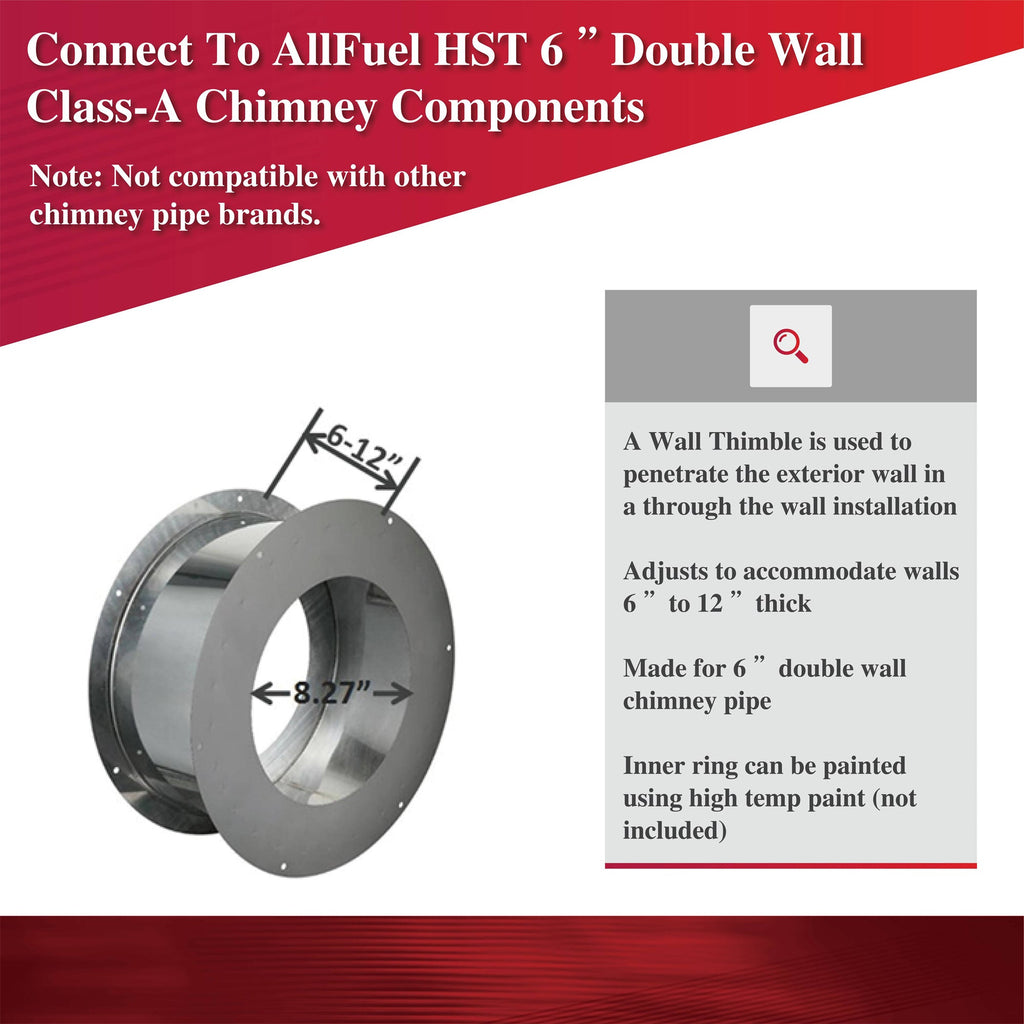 AllFuelHST Wall Thimble for 6" Diameter Pipe /  8"HOLE SIZE Chimney Pipe