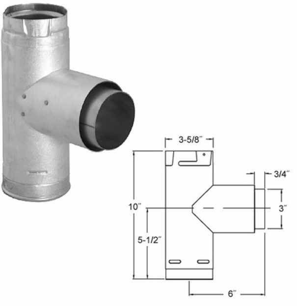 Duravent 3Inch Adapter Tee with Cleanout in Galvanized finish